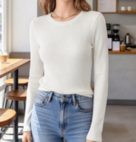Women's Waffle Knit Shirt Long Sleeve Slim Fit Top