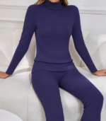 Women's Fleece Lined Thermal Underwear Pajama Set V Neck Top and Bottom