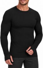 Men's Fleece Lined Thermal Undershirt Long Sleeve with Thumb Holes - Image 2