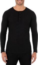 Men's Waffle Knit Thermal Henley Shirt Long Sleeve - Image 2