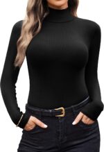Women's Ribbed Turtleneck Thermal Shirt Long Sleeve Layering Top - Image 2