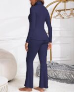 Women's Fleece Lined Thermal Underwear Pajama Set V Neck Top and Bottom - Image 2