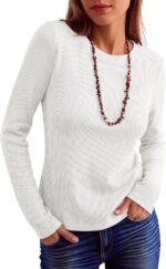 Women's Waffle Knit Shirt Long Sleeve Slim Fit Top - Image 2