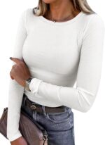 Women's Ribbed Fitted Shirt Long Sleeve Casual Top - Image 2
